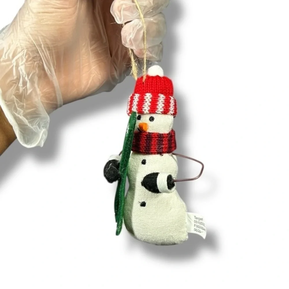 Snowman With Skis Plush Festive Christmas Ornament - “Liana”